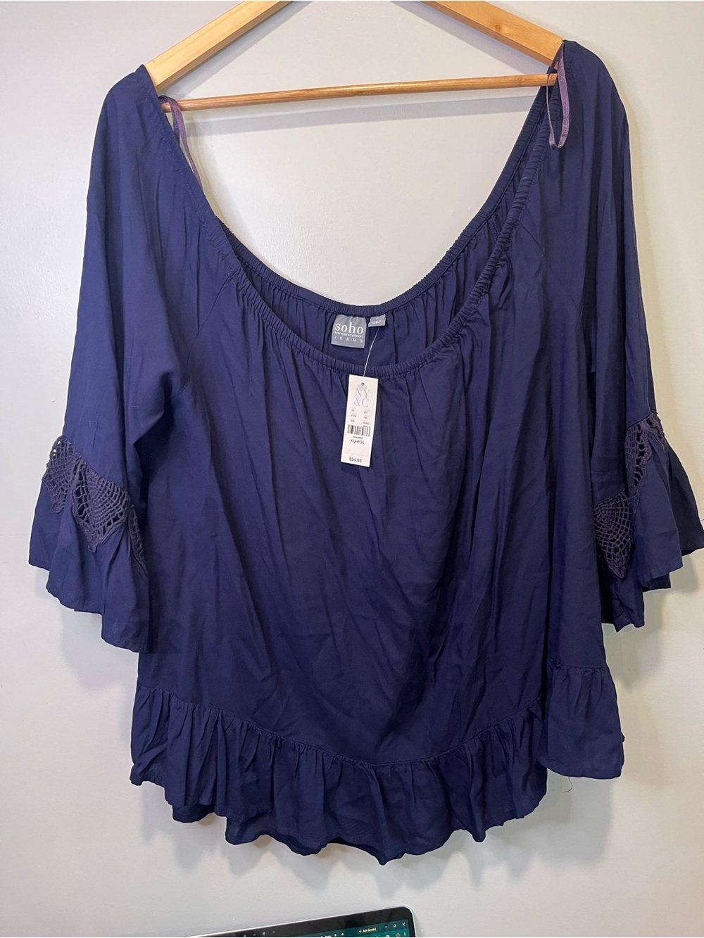 Soho NWT Navy Blue Peasant Tunic Top
